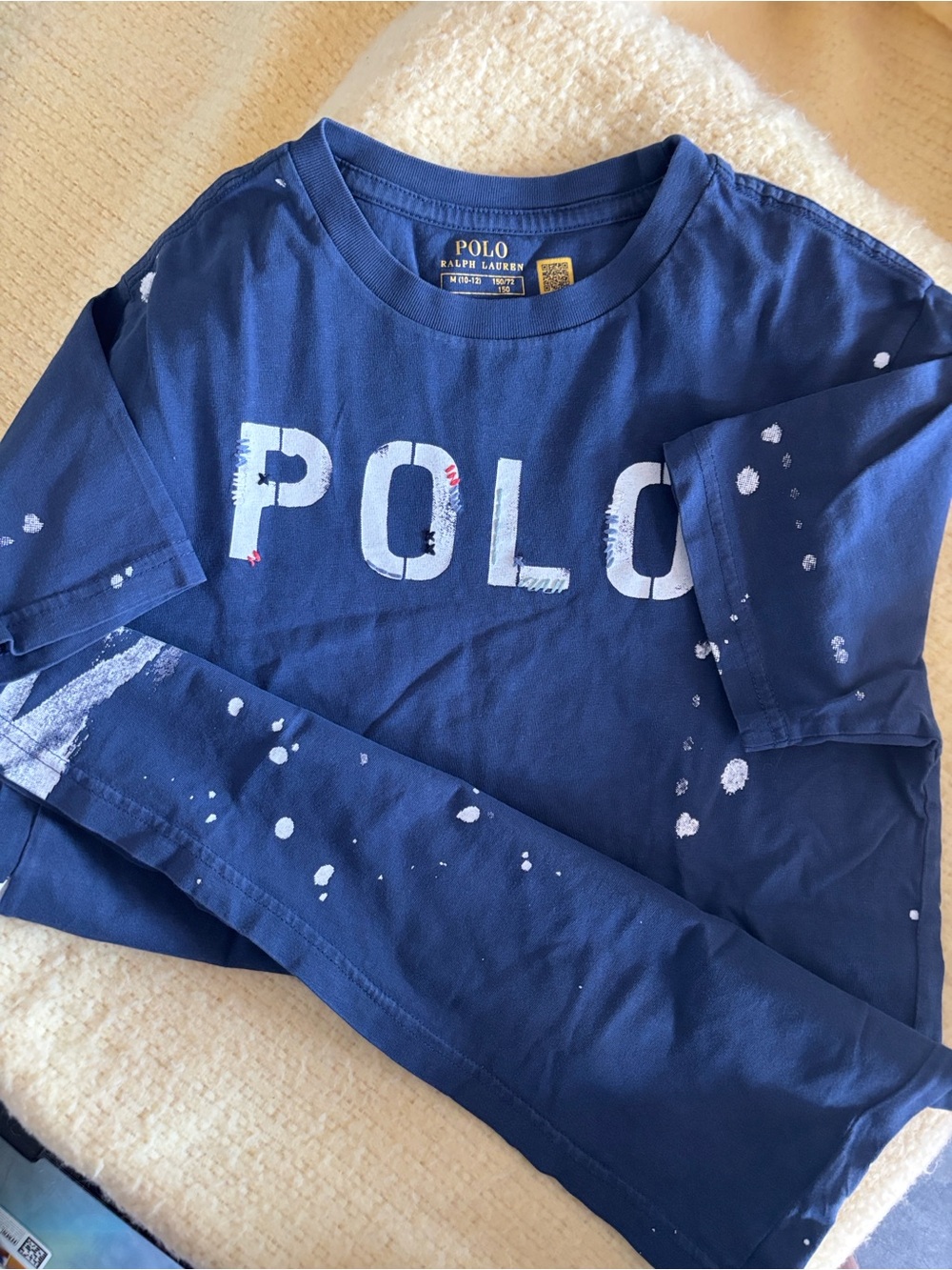 Polo by Ralph Lauren Navy Tee with White Logo and Paint Splatter